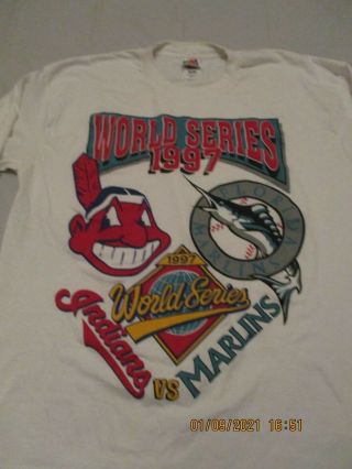 1997 Cleveland Indians Florida Marlins,  Chief Wahoo,  Long Sleeve Jersey Shirt XL 2