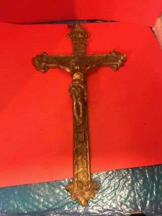 Vintage Large Brass Wall Mounted Crucifix Cross 19 " Church Jesus Made In Usa