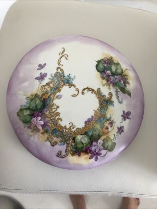 Vintage Large Hand Painted France Porcelain Vanity Trinket Jewelry Box Signed