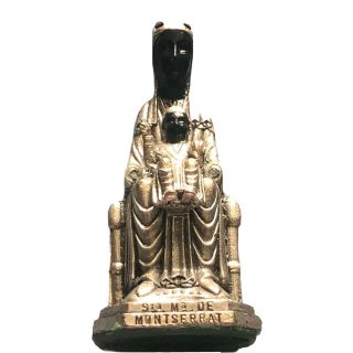 Vintage Miniature Black Madonna Of Montserrat Priests Figurine Statue Iv