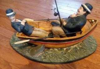 Rare Laurel & Hardy Fishing Boat Figurine Statue W/ Accessories Rod Oars Jaws