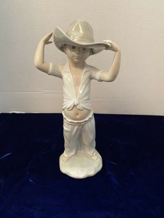 Lladro Nao Boy Figure With Cowboy Hat,