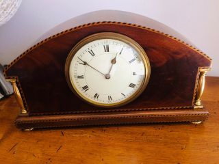 Antique Inlaid French 8 Day Mahogany Mantle Clock - Fully - With Key Vgc