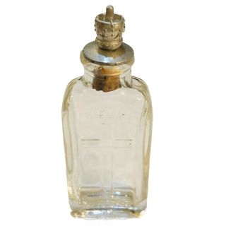 Vintage Embossed Glass Holy Water Bottle With Sprinkler Top - Screw Off Crown