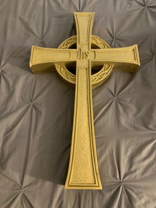 Wooden Celtic - Style Gold Christian Wall Cross | 30 " H X 18 " W | Hand - Made |