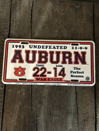 Vintage 1993 Auburn Tigers Undefeated Season Booster License Plate Aluminum