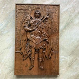 Icon Saint Michael The Archangel Wood Carving Picture Religious Gifts Wall Art