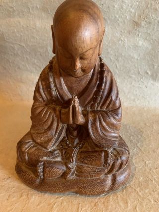 Praying Vintage Hand Carved Wooden Buddha 7” Tall 5” Wide 4.  5” Deep Asian Wood