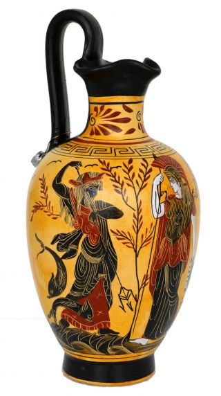 Goddess Athena And Poseidon - Dionysus God Of Wine Oinochoe Amphora Vase Pottery