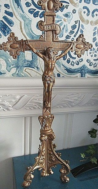 Ornate Antique Catholic Church Altar Standing Crucifix Cross 12 " Tall
