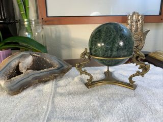 Vintage Crystal Stone Ball On Ornate Dragon Brass Stand From Great City Traders