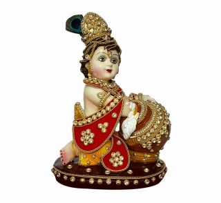 Lord Krishna Makhan Chor Laddu Gopal Statue Murti Idol Showpiece Temple Gift