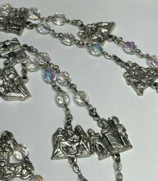 † Huge Vintage " Way Of The Cross " Stations Clear Ab Rosary Chaplet 46 " 84 Grs †