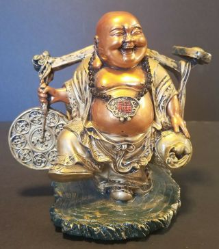 Gold Fengshui Laughing Maitreya Buddha Ride On Wealth Statue Heavy