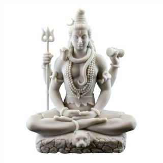 Lord Shiva Statue 8 " Hindu Indian God White Marble Finish Resin Seated Figure