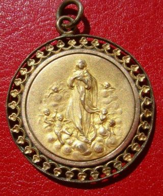 1907 Assumption Of Virgin Mary Angels Antique Gold Color Religious Medal