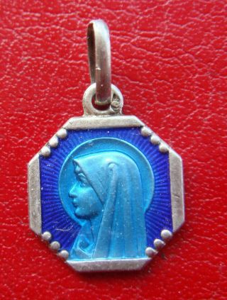 Virgin Of Lourdes /our Lady Of Lourdes Old Religious Blue Enamel Silver Medal
