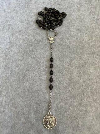 Vintage Rare Bli Sterling Silver St Michael Chaplet Catholic Rosary Ebony Beads