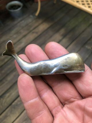 Vintage Antique Solid Metal Heavy Whale Advertising Paperweight Drug Company Pha