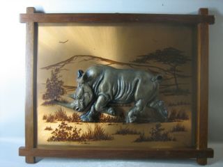 Vintage 1974 John Louw 3d Rhinoceros Sculpture Copper Wall Art (31cm X 38 Cm)