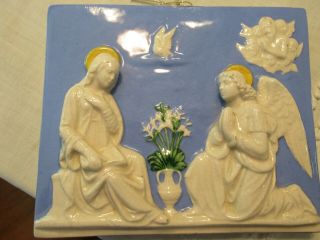 Saca.  Della Robbia.  Madonna.  Angel.  Annunciation Plaque.  Ceramic.  Italian.  Italy.  Tile