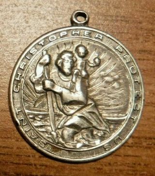 Antique Sterling.  925 Silver Saint Christopher Medal 6