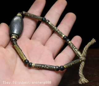 Old Tibet Buddhism Bronze Tiantie Iron Meteorite Buddha Statue Beads Hand Chain