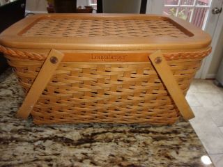 Longaberger Founders Medium Market Basket With Lid,  Protector Family Signatures
