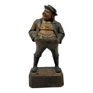Vintage Anri Italian Hand Carved Wood Figurine Fat Man With Hat