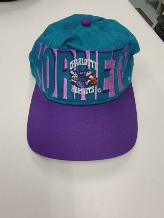 Vintage Charlotte Hornets Nba Starter The Classic Snapback Hat Two Tone Blue & P