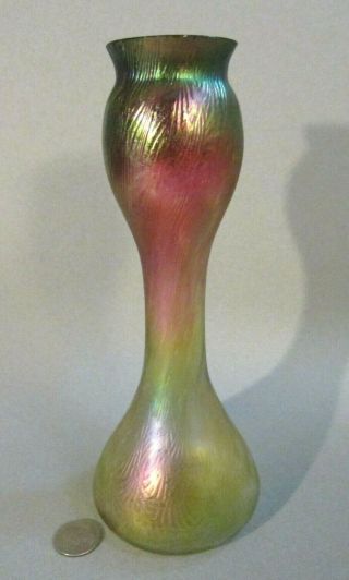 Antique Bohemian Rindskopf Art Glass Iridescent Pepita 9 " Vase  Rim Chip
