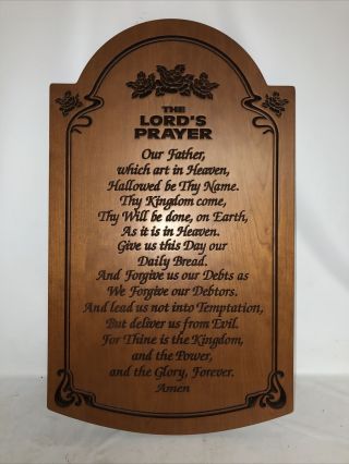 Large Hard Wood Lord’s Prayer Carved Wall Mount Art 26”x 15.  5”