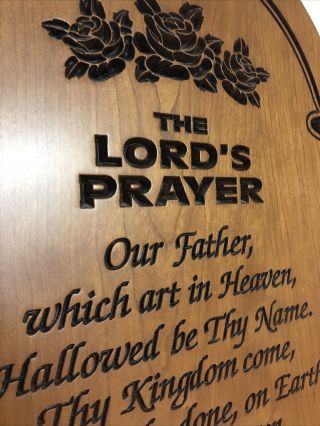 Large Hard Wood Lord’s Prayer Carved wall mount art 26”x 15.  5” 2