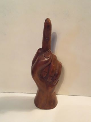 Vtg Mcm Hand Carved Wooden Middle Finger Hand Flipping Bird Statue Figurine