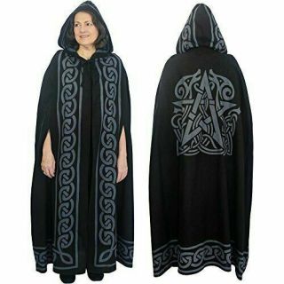 Pentagram Cloak Black Ritual Robe Pagan Wicca Goddess Celtic Norse Black/gray