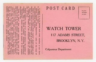 1928 Colporteur Department Postcard Bro Beauchamp Service Watchtower Jehovah