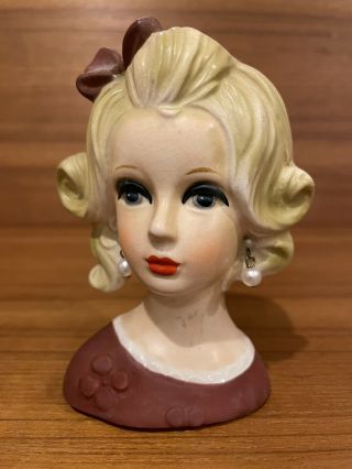 Lady Head Vase Ribbons & Pearls Ceramic Vintage Retro Napcoware ?? No Id.