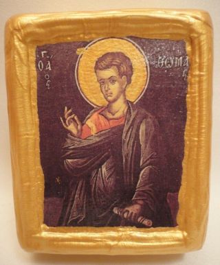 Saint Thomas The Apostle Rare Greek Orthodox Icon Gold Art On Pine Wood Block
