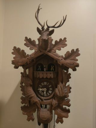 Antique Hand Carved German Black Forest Hunters Cuckoo Clock