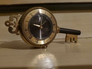 Vintage Swiza 8 Day 7 Jewel Key Shaped Travel Carraige Clock