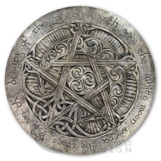 Large Moon Pentacle Plaque - Silver Finish - Dryad Design Pagan Wicca Pentagram