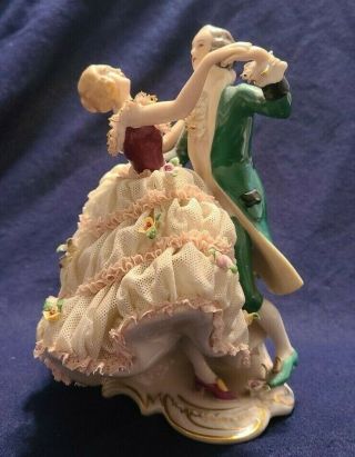 Vintage Dresden Art Lace Figurine Victorian Couple Dancing