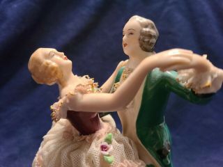 Vintage Dresden Art Lace Figurine Victorian Couple Dancing 3