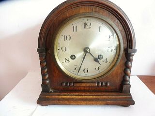 Vintage Art Deco Shaped Mystery Wooden Cased Mantle Clock Gwo