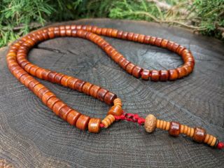 Old Aged Orange Yak Bone Mala Rosary Necklace Tibetan Buddhist 108 Beads