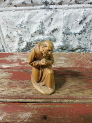 Vintage Anri Hand Carved Kneeling Shepherd Nativity Scene Figure 4.  5 " Tall