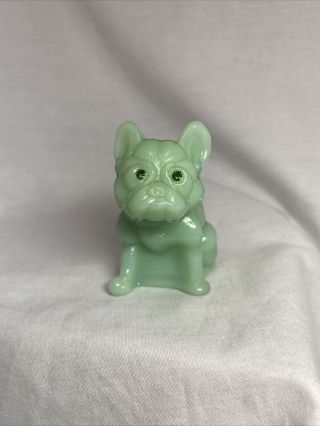 Vintage Westmoreland / Rosso Glass 2 5/8” Bulldog Figurine - Jadite Jadeite Jade