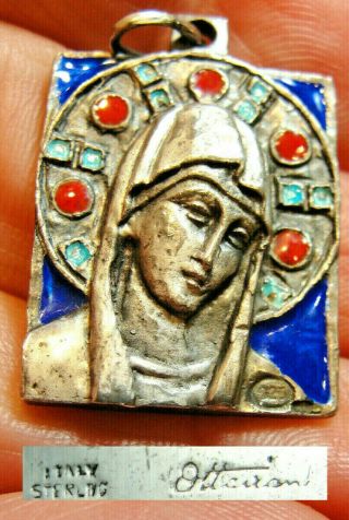 Vtg Ottaviani Sterling Silver Enamel Virgin Mary Pendant Signed 10.  8 Gms Lovely
