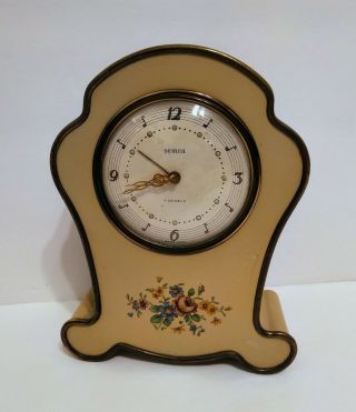 Vintage Rare Swiss Semca 7 Jewels Brass Wind - Up Clock With Music Alarm
