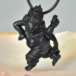 Ganesha Black Wood Ebony Carved Sculpture Handmade Focal Bead Pendant 7.  07 G